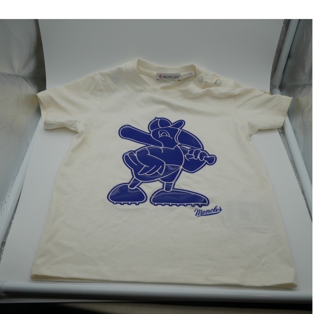 Moncler Infant Toddler Boys Blue Duck Baseball Graphic T-Shirt Cream Size 2A